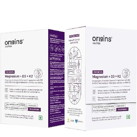 1 - Origins Nutra Magnesium + D3 + K2 for Men,  Unflavoured (Pack of 2)  56 capsules 