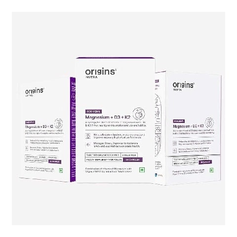 1 - Origins Nutra Magnesium + D3 + K2 for Men, Unflavoured (Pack of 3) 56 capsules