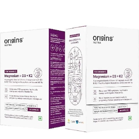 1 - Origins Nutra Magnesium + D3 + K2 for Women,  Unflavoured (Pack of 2)  56 capsules 