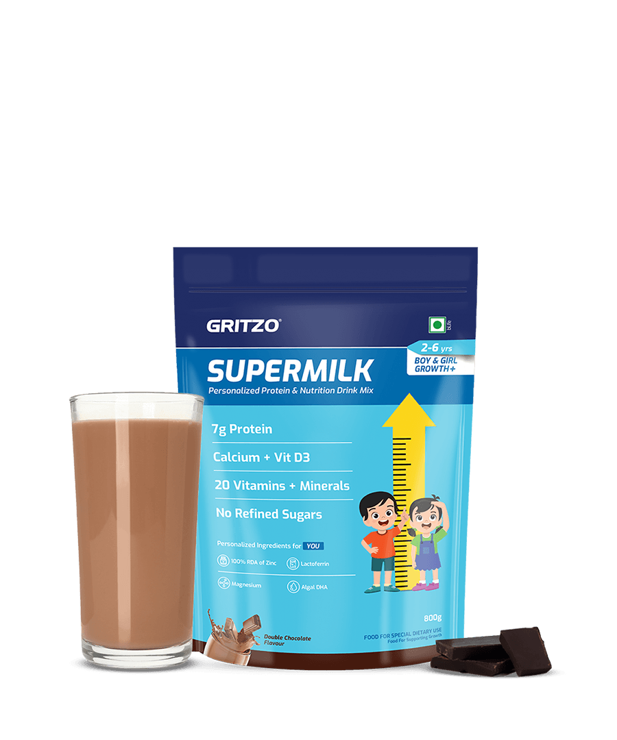 Supermilk Growth+ for, 800 g Double Chocolate 2-6 Yrs Boy/Girl Growth+ With Unrefined Sugar