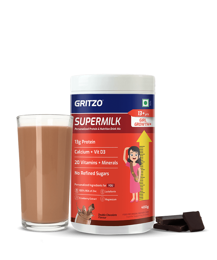 Supermilk Growth+ for Girl 13+ years, 400 g Double Chocolate 13+ Yrs Girl Growth+ With Unrefined Sugar