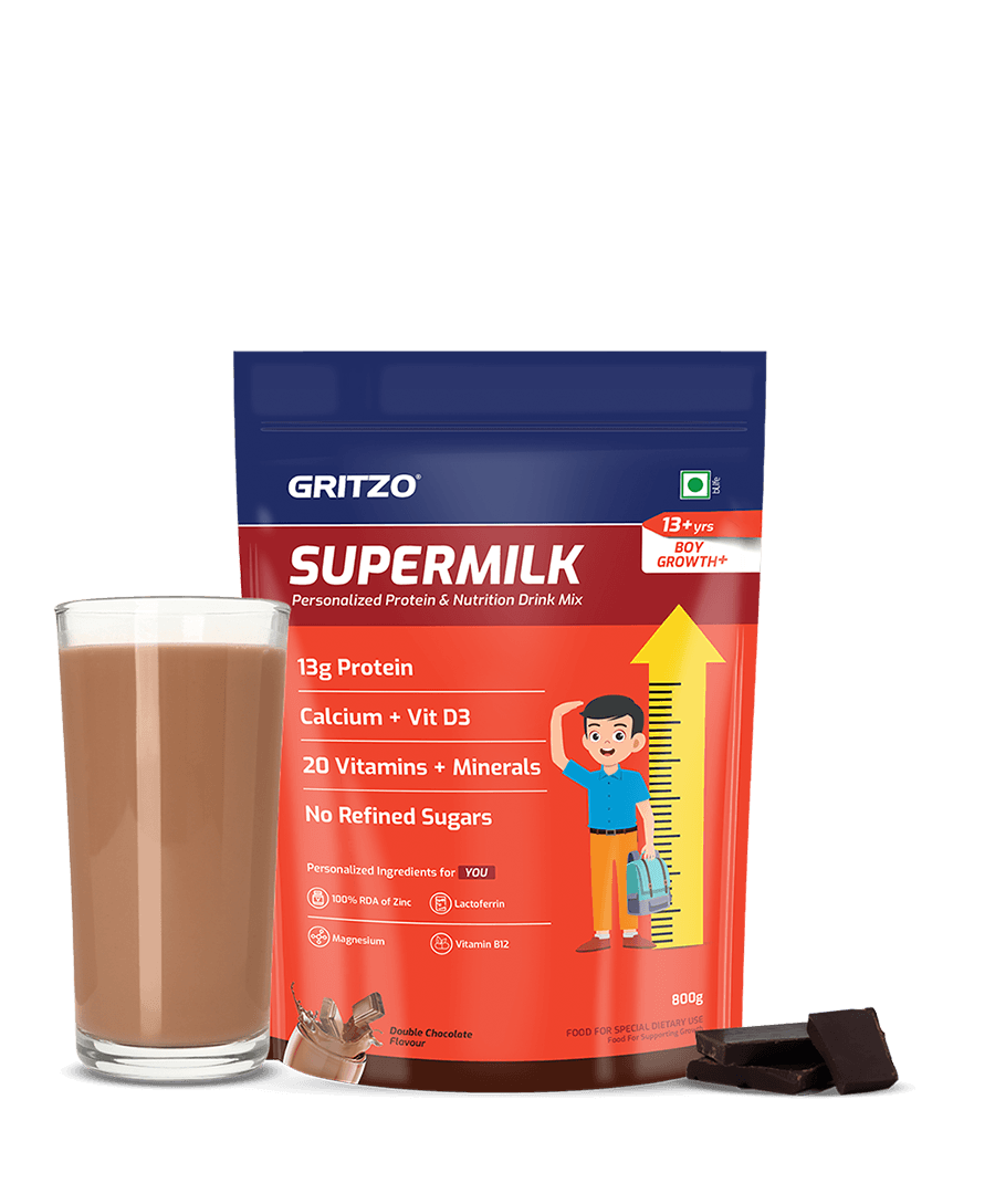 Supermilk Growth+ for Boy 13+ years, 800 g Double Chocolate 13+ Yrs Boy Growth+ With Unrefined Sugar