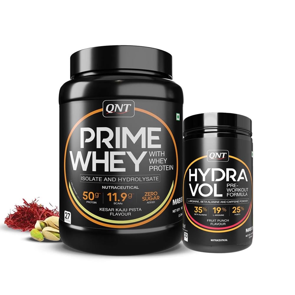 QNT Prime Whey 2.2 lb Kesar Kaju Pista with Hydra Vol Pre Workout Combo, 0.88 lb Fruit Punch-picture-11