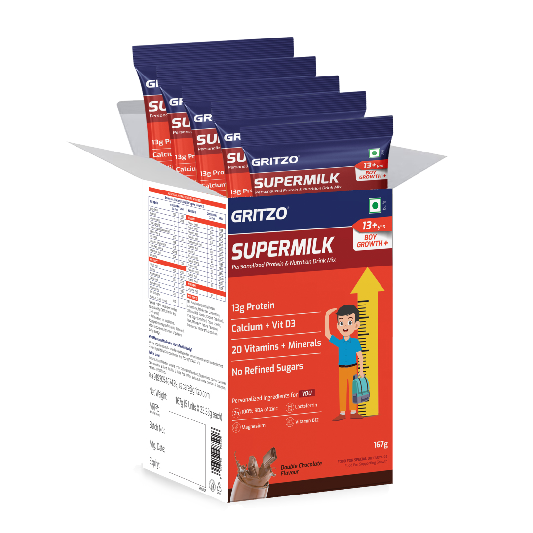 2 - Supermilk Growth+ for Boy 13+ years, 5 Piece(s)/Pack Double Chocolate 13+ Yrs Boy Growth+ With Unrefined Sugar