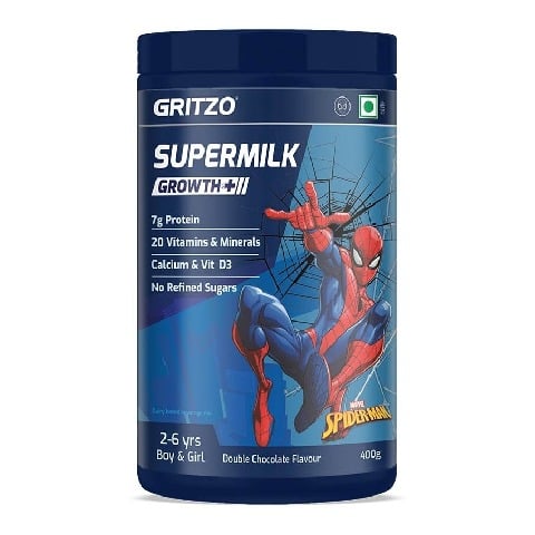 Supermilk Gritzo Growth+ for Boy/Girl 2 to 6 years, 400 g Double Chocolate (Spiderman)