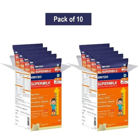 1 - Supermilk Gritzo Growth+ for Boy 7 to 12 years, 10 Piece(s)/Pack Creamy Vanilla