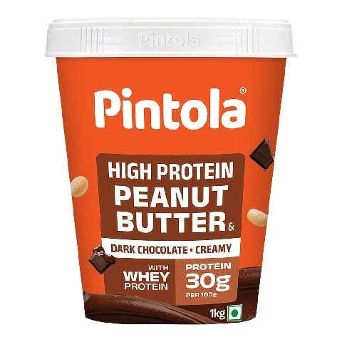10 - Pintola High Protein Peanut Butter,  1 kg  Dark Chocolate Creamy 