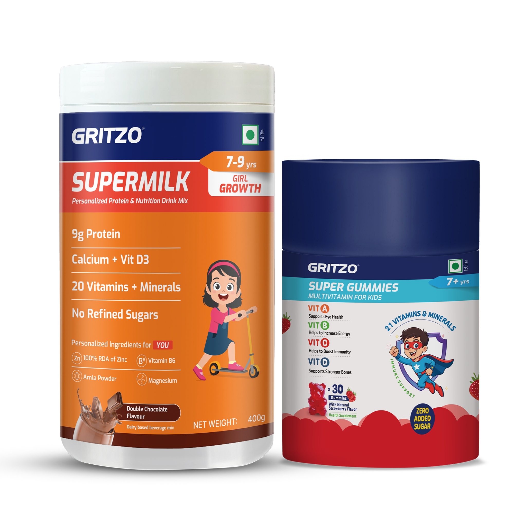 2 - Gritzo Immunity Kit, 400 g Chocolate with Gummies 7-9 Yrs Girl Immunity Booster With Unrefined Sugar