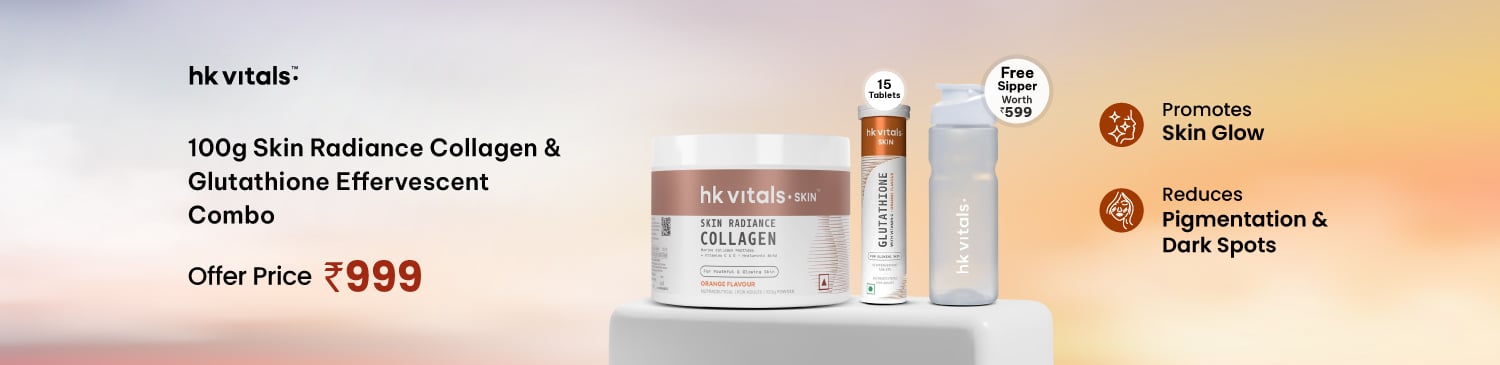 HealthKart HK Vitals Skin Radiance Collagen 100 g & Glutathione Effervescent 15 Tabs Orange Combo | Offer Price - 999 + Free Sipper