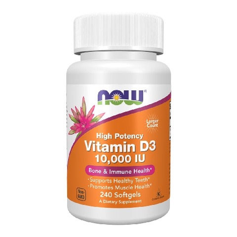 1 - Now Vitamin D-3 10,000 IU,  240 softgels  Unflavoured 