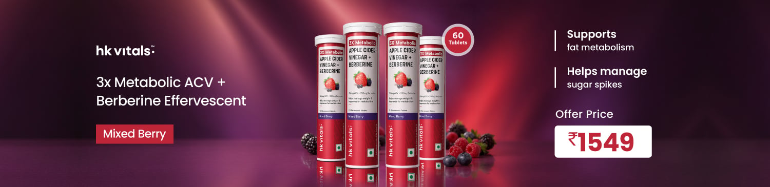 HealthKart HK Vitals 3x Metabolic ACV + Berberine Effervescent 60 Tabs Mixed Berry | Offer Price - 1549