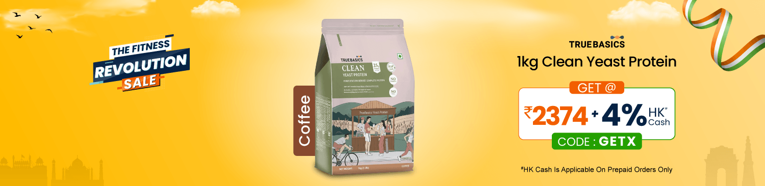 TrueBasics Clean Yeast Protein, 1 kg (2.2 lb), Coffee | Get @ Rs. 2374 | GETX | 4% HK Cash