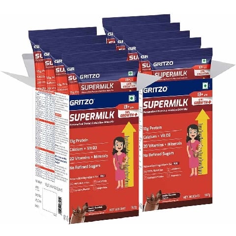 10 - Supermilk Gritzo Growth+ for Girl 13+ years,  334 g  Double Chocolate (Pack of 10) 