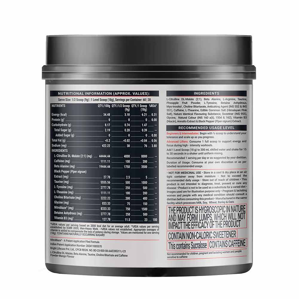 7 - MuscleBlaze Pre Workout WrathX,  30 Servings  Mango Mayhem