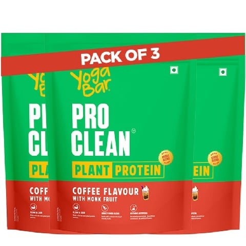 1 - Yogabar Pro Clean Plant Protein, 1.1 lb Coffee with Monk Fruit (Pack of 3)