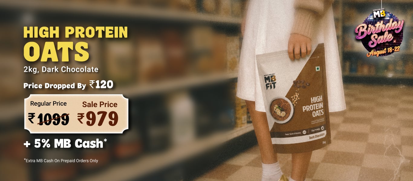 MuscleBlaze High Protein Oats 2 kg Dark Chocolate @ 979 + 5% MB Cash