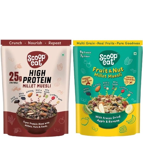 1 - Scoopeat Millet Muesli Combo,  2 Piece(s)/Pack  Fruit & Nut Muesli 400g & 25g High Protein Muesli- 400g 
