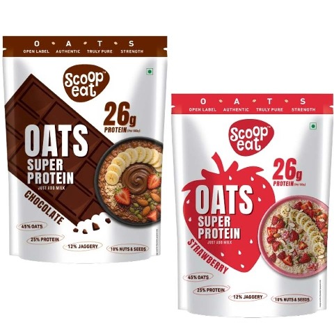 1 - Scoopeat 26g Super Protein Oats Combo, 2 Piece(s)/Pack Chocolate & Strawberry - 400g Each