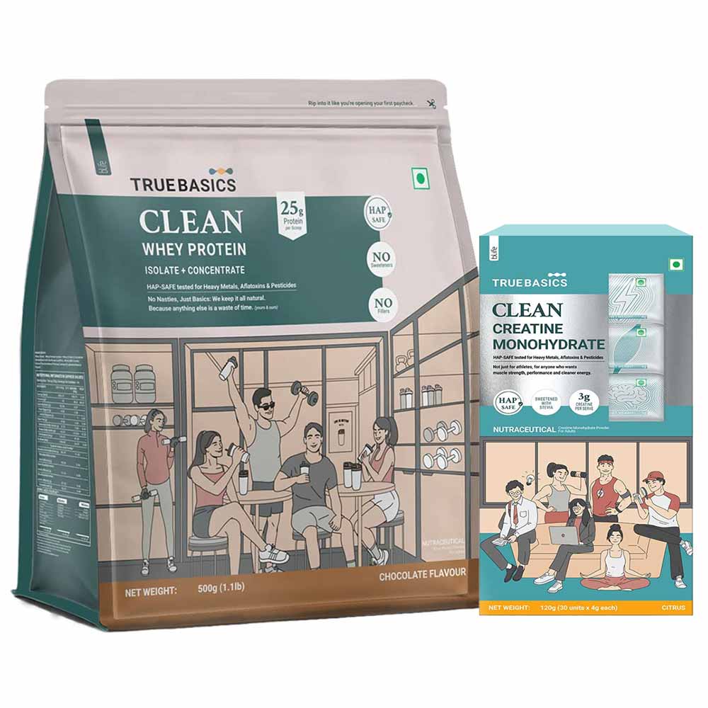 Clean Whey Protein Isolate + Concentrate 500g Chocolate Blend &  Clean Creatine Monohydrate Citrus 30 sachets/pack Combo