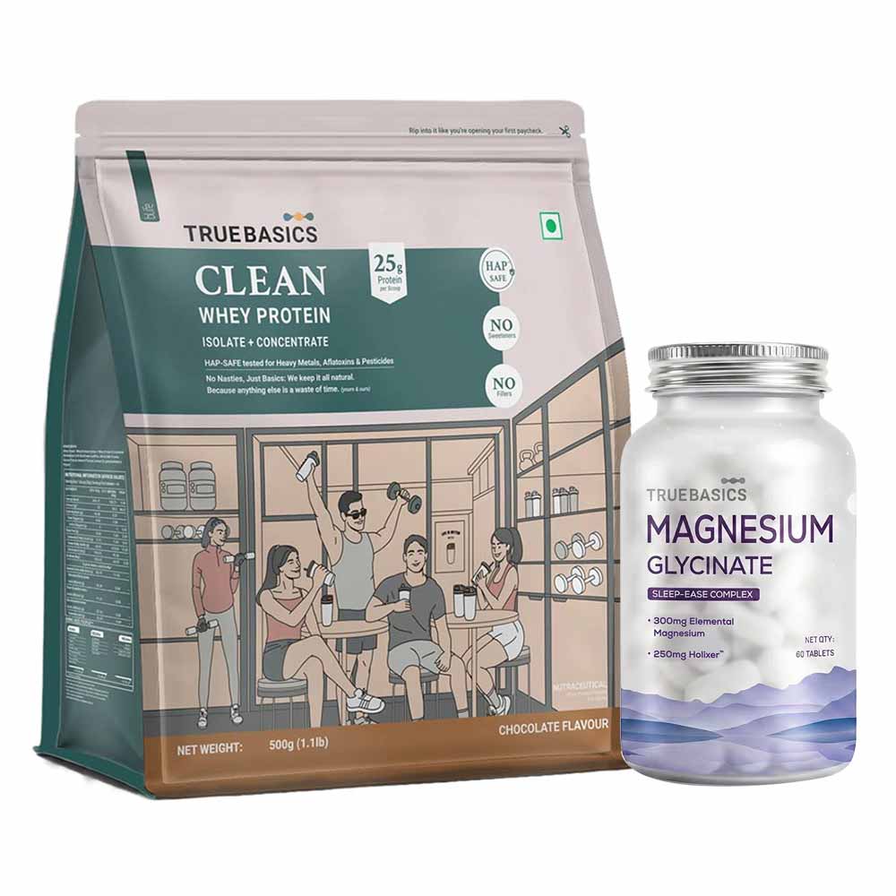 Clean Whey Protein Isolate + Concentrate 500g Chocolate Blend & Magnesium Glycinate Sleep-Ease Complex 60 tabs Combo