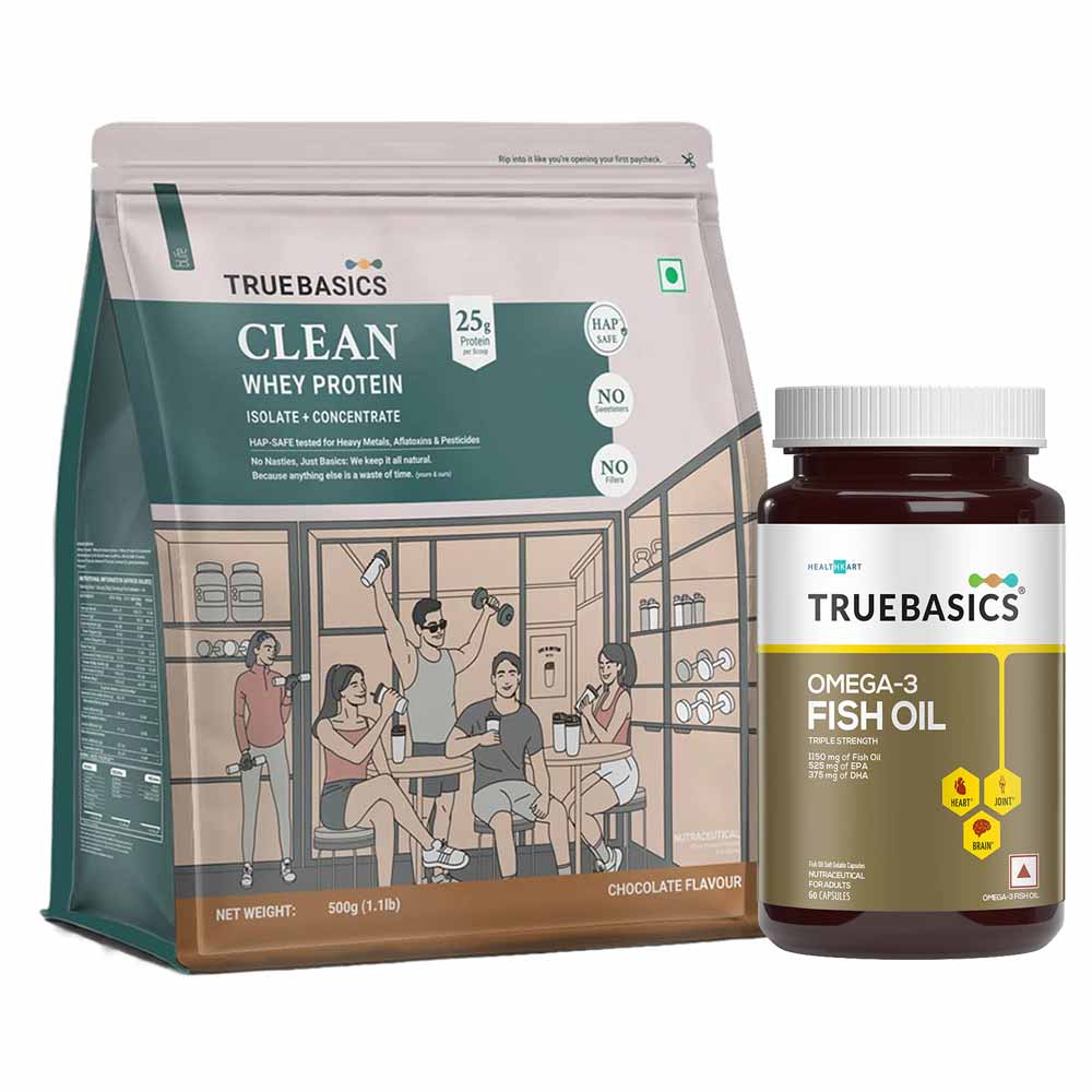 Clean Whey Protein Isolate + Concentrate 500g Chocolate Blend & Fish Oil 60 Caps Combo