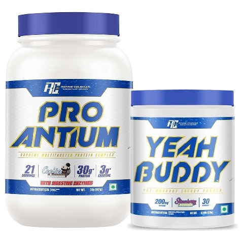 Ronnie Coleman Pro-Antium Whey Protein 2 lb Cookies and Cream & Yeah Buddy Pre-Workout Powder 0.59 lb Strawberry Lemonade Combo