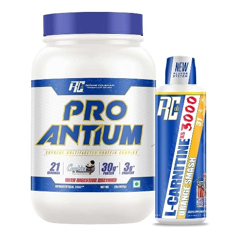 Ronnie Coleman Pro-Antium Whey Protein 2 lb Cookies and Cream & L-Carnitine XS 3000 mg Liquid 465 ml Orange Smash Combo