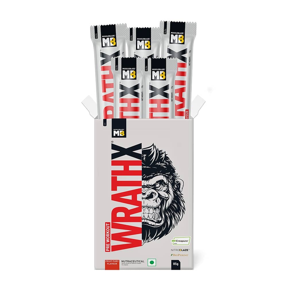 8 - MuscleBlaze Pre Workout WrathX,  85 g  Fruit Fury