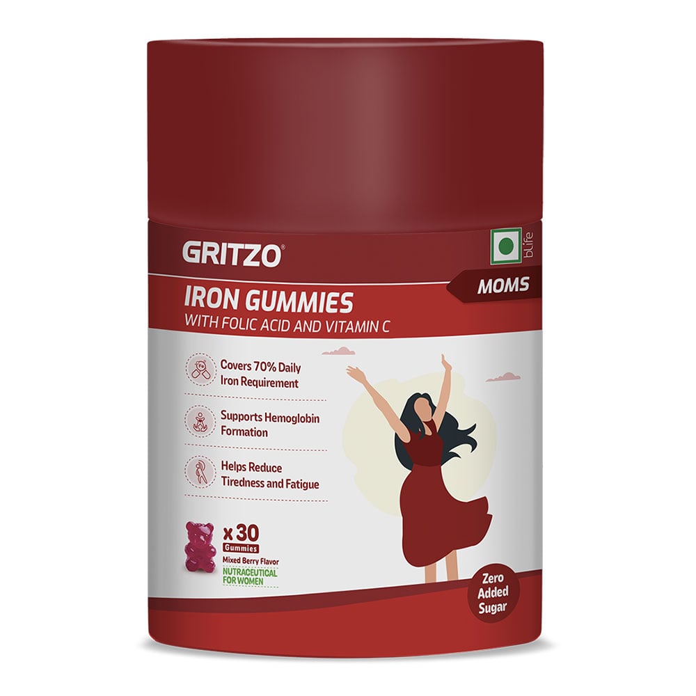2 - Gritzo Iron Gummies with Folic Acid and Vitamin C for Moms, 30 gummies Mixed Berry Moms