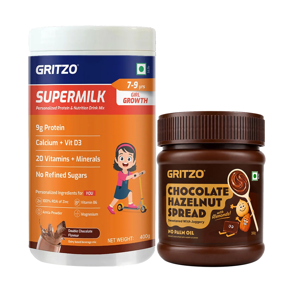 1 - Supermilk Growth for 7-9 Yrs Girl, 400 g Double Chocolate with with Spread 300g 7-9 Yrs Girl Growth With Unrefined Sugar