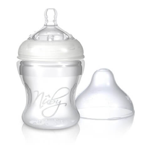 Nuby Silicone Bottle With Medium Flow Nipple,  0-6 Months  Soft silicone material  210 ml 
