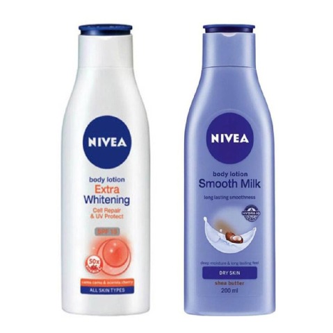 Nivea Smooth Milk Nourishing and Extra Whitening Spf 15 Body Lotion Combo,  for All Skin Types  200 ml 