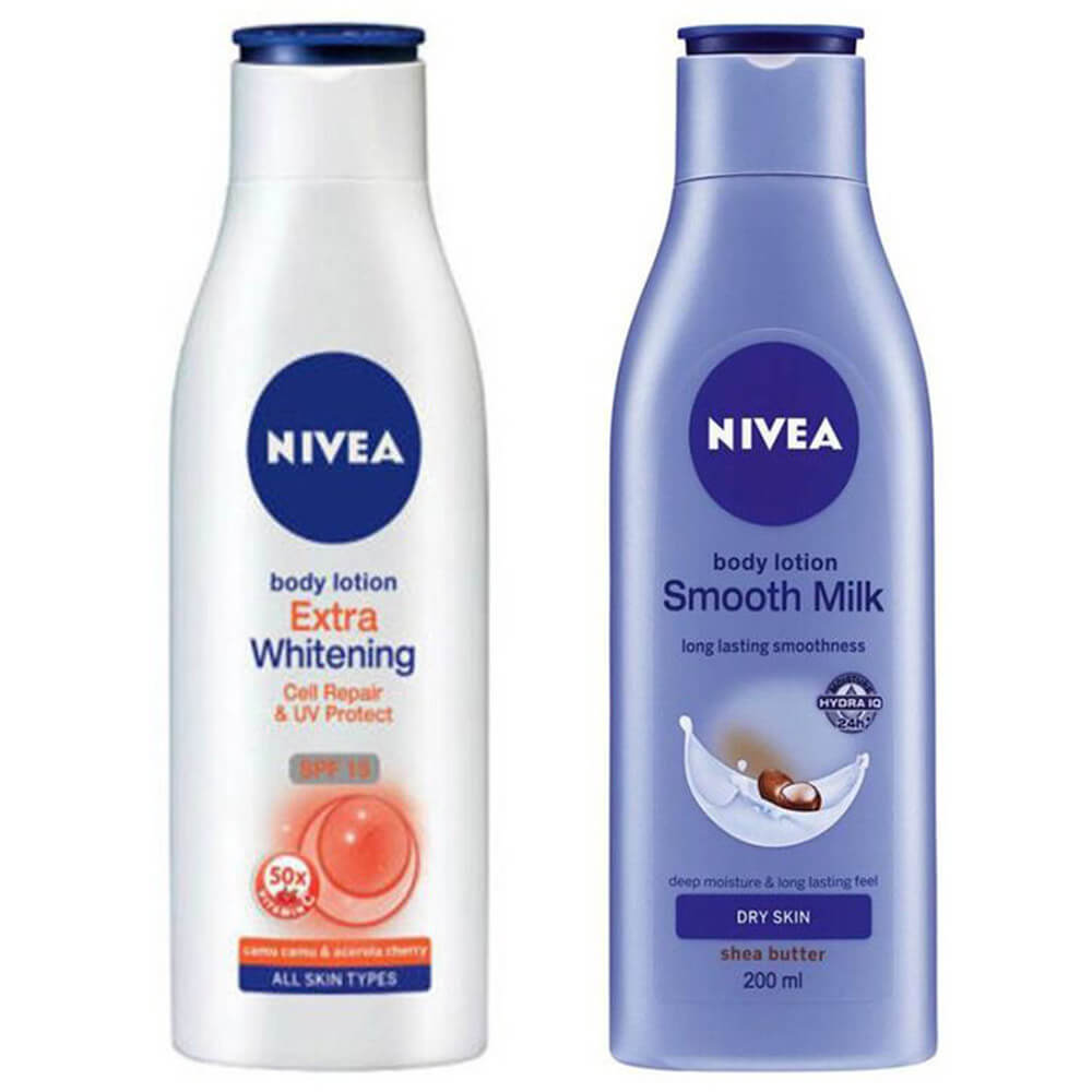 Nivea Smooth Milk Nourishing and Extra Whitening Spf 15 Body Lotion Combo,  for All Skin Types  200 ml 