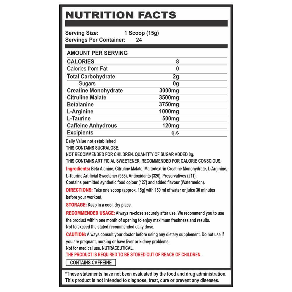 supplement - Spartan Nutrition PUMP Pre Workout,  0.79 lb  Watermelon 
