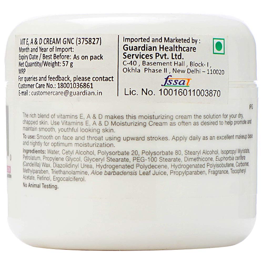 GNC Vitamin E A and D Moisturizing Cream, 57 g for All Types of Skin at