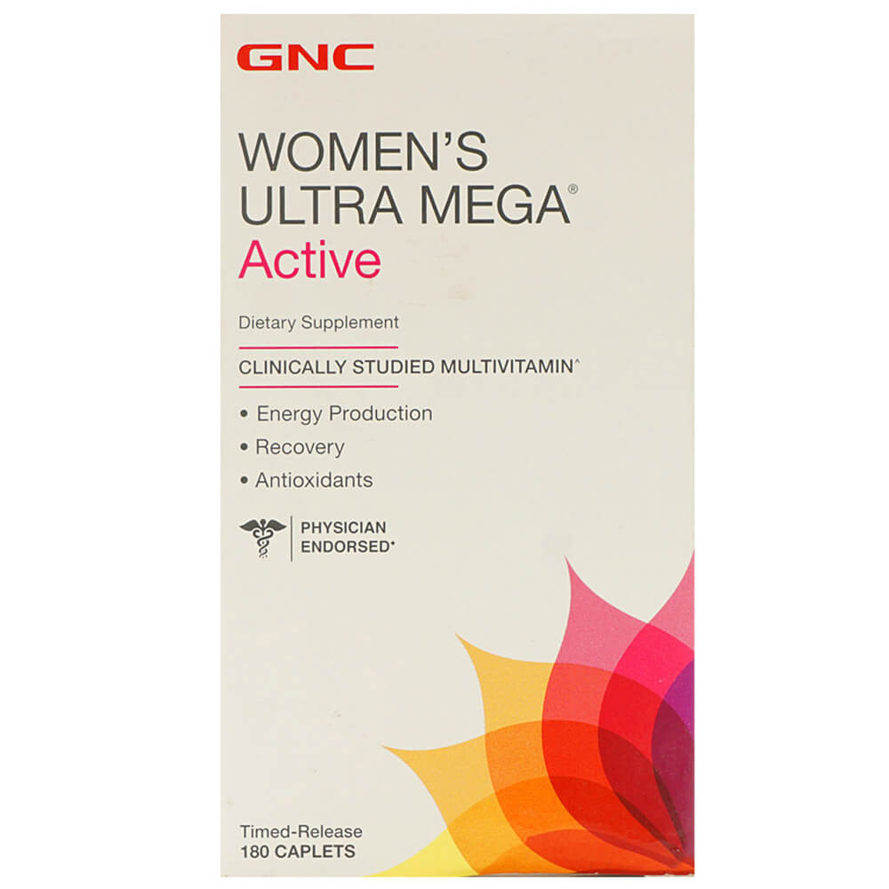 front - GNC Women's Ultra Mega Active,  180 caplets  Unflavoured 