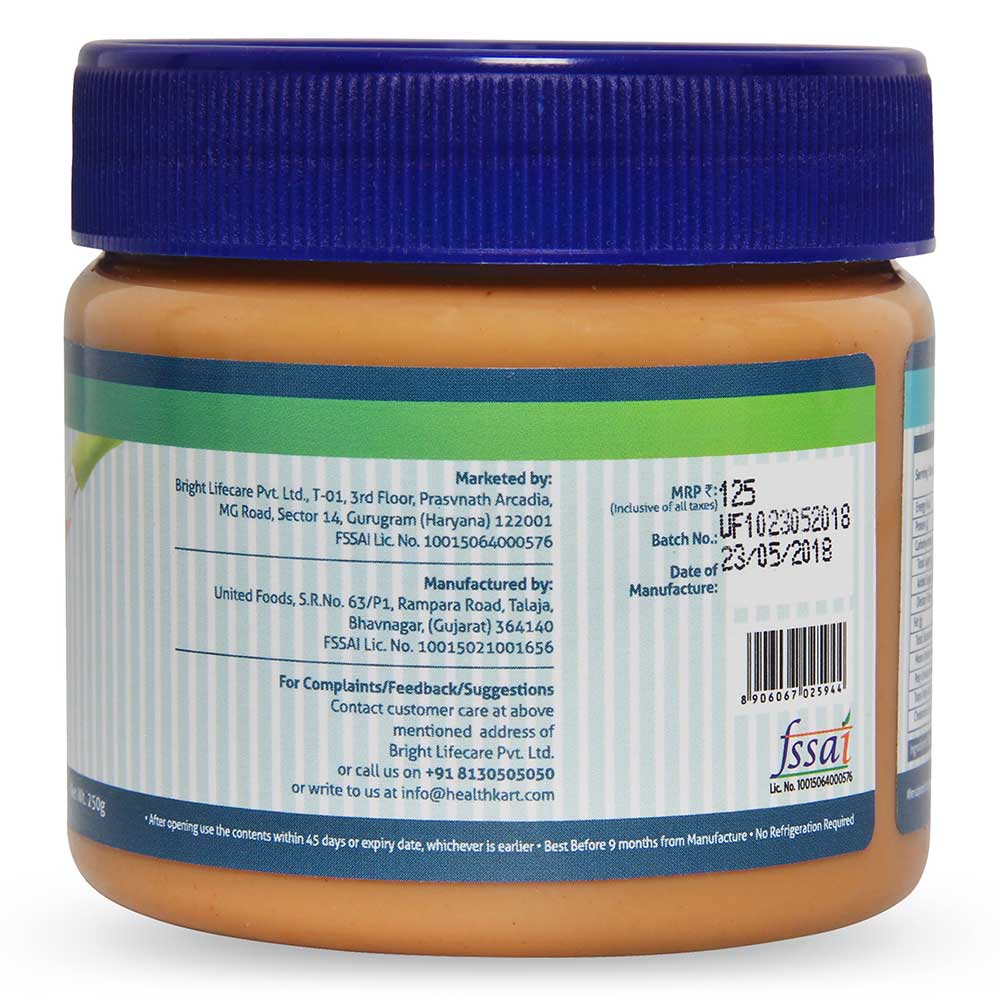 HealthKart Peanut Butter 100 Natural Unsweetened, 0.250 kg Creamy at