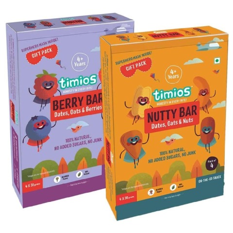 Timios Mix Energy Bar (Berry Bar and Nutty Bar) Combo of 2,  4 Piece(s)/Pack  Natural 