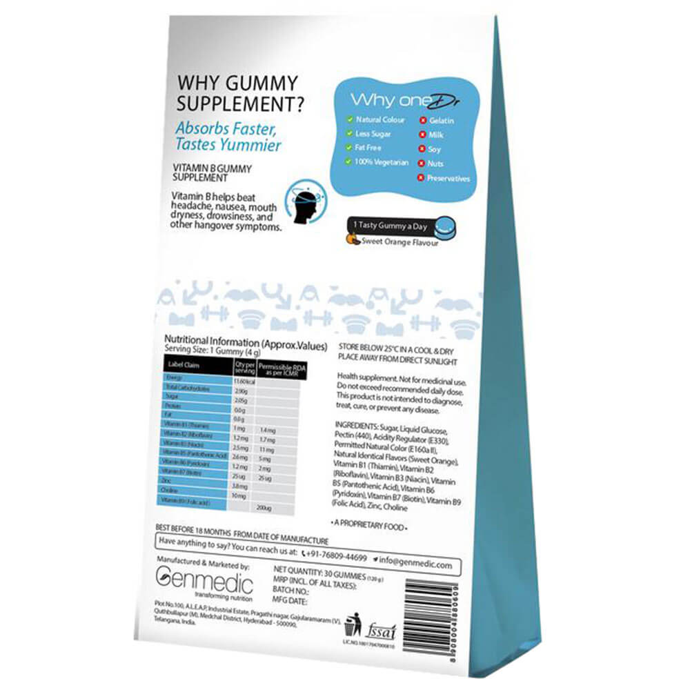 nutritioninfo - Mr.OneDr Ful B Vit for Relief From Hangover,  30 gummies  Sweet Orange 