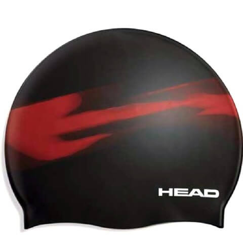 Head Silicone Shadow Swimming Cap,  Black/Red 