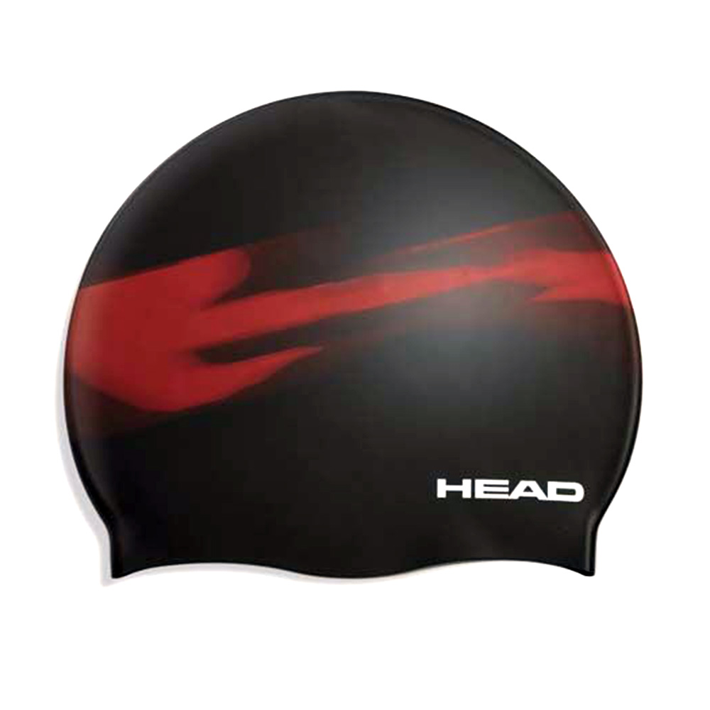 Head Silicone Shadow Swimming Cap,  Black/Red 