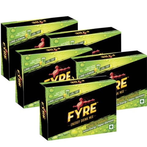 Fyre Energy Drink Mix Pack of 5,  30 sachets/pack  Lime Lemon 