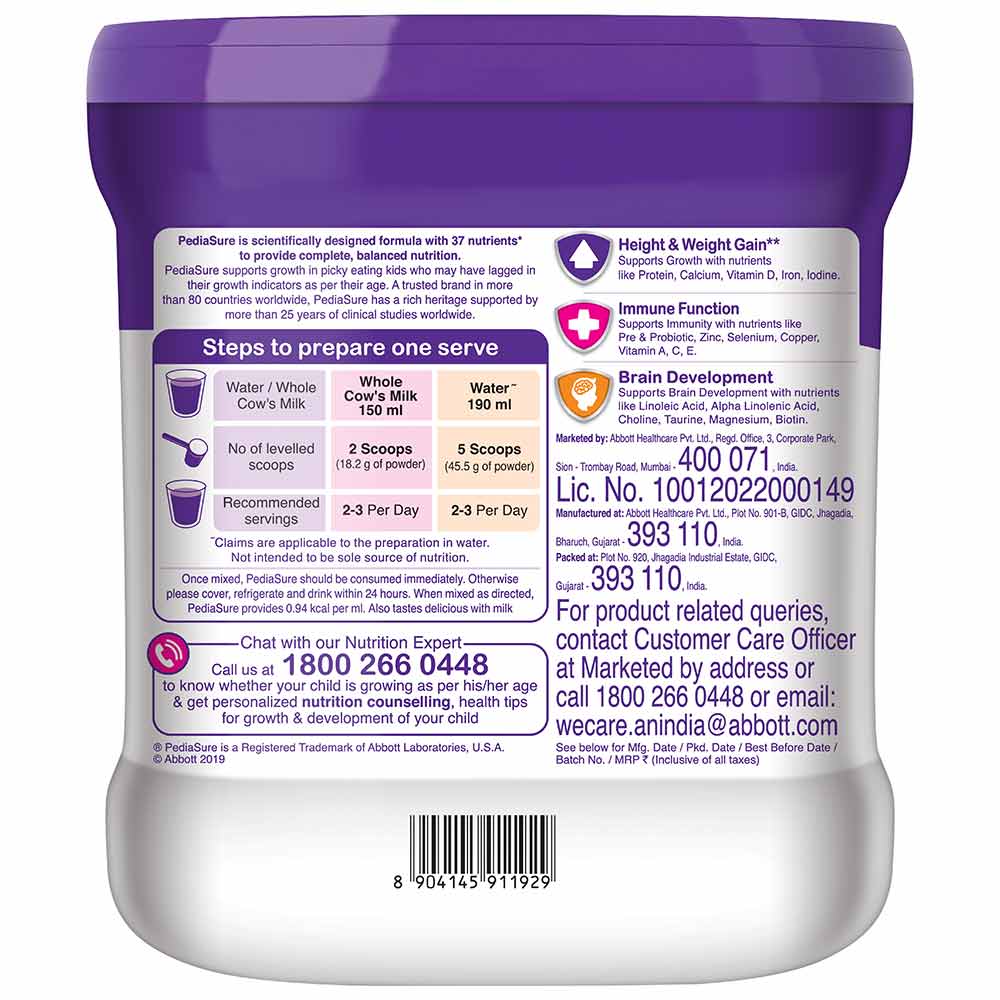 steps - PediaSure Sure Growth Kids Nutrition,  0.4 kg  Premium Chocolate Jar 