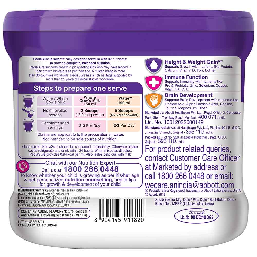 steps - PediaSure Sure Growth Kids Nutrition,  0.2 kg  Vanilla Delight Jar 