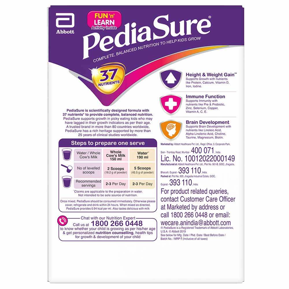 steps - PediaSure Sure Growth Kids Nutrition,  0.4 kg  Premium Chocolate 