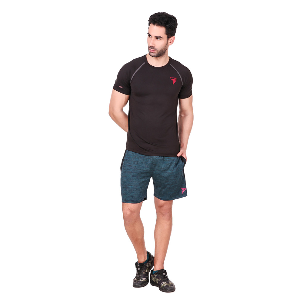 1 - Fitinc Melange Shorts with Both Side Safety Zippered Pockets,  XXL  Navy Blue 