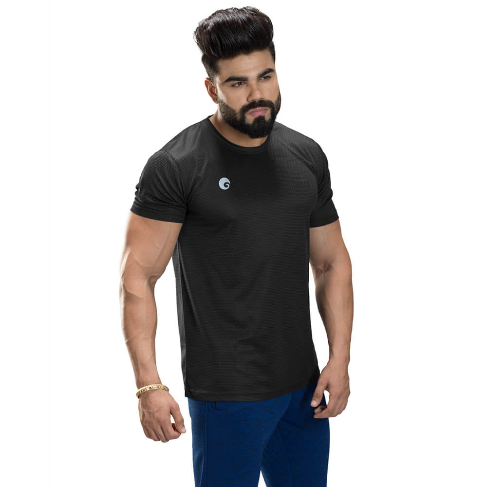 2 - Omtex Gym Polyester T Shirt TS1801,  Black  XL 