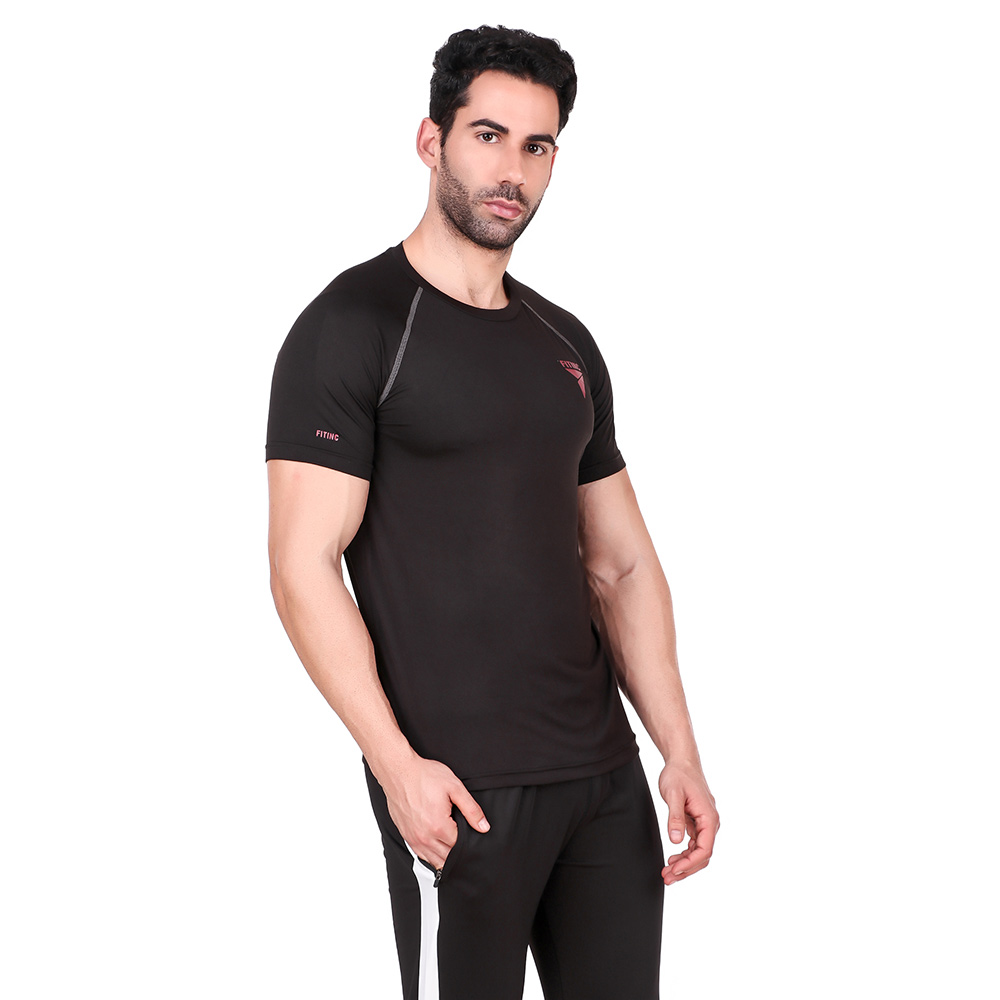 Fitinc Round Neck Gym T Shirt,  Black  Small 
