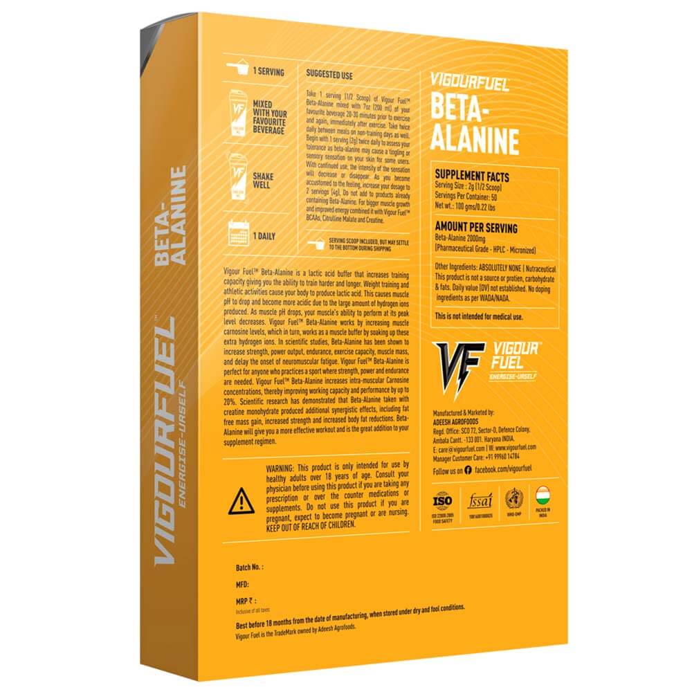 back - Vigour Fuel Beta Alanine,  0.22 lb  Unflavoured 