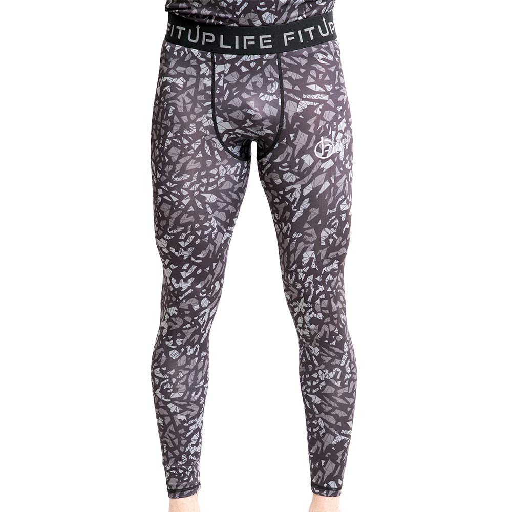 3 - Fitup Life Geometric Print Men Tights Compression,  Multicolor  Small 